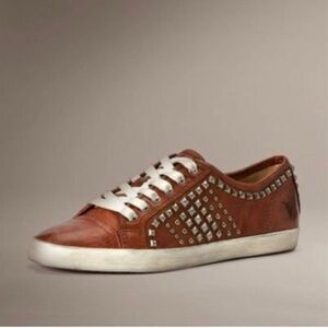 Frye Women's Kira Biker Studded Distressed Low Top Sneaker Brown Leather Size 7